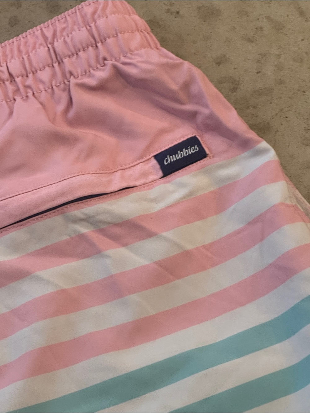 Men's Chubbies Pink & Light Blue Striped Swim Trunks - Picture 4 of 4